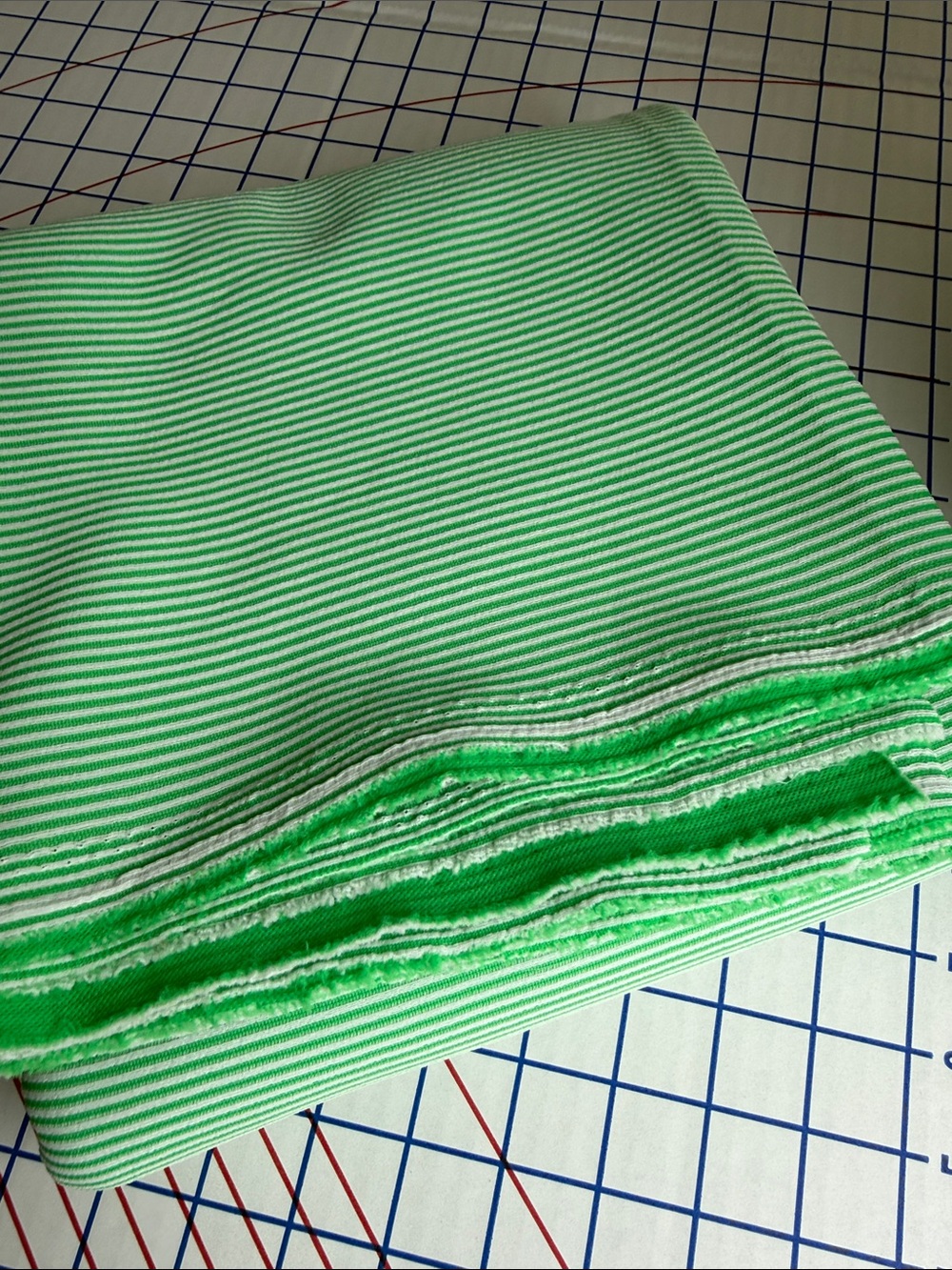 Vintage Kelly Green & White Stripe Polyester Stretch Knit Fabric 2 Yards x 62”